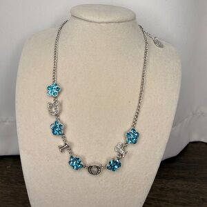 Others Follow Silver Necklace with Blue Floral Charms